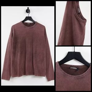 ASOS DESIGN Men's Oversized Long Sleeve T-Shirt in Brown Acid Wash-Size XS